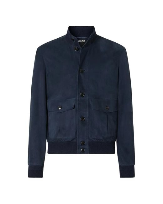 Zegna Blue Suede Blouson Jacket for men