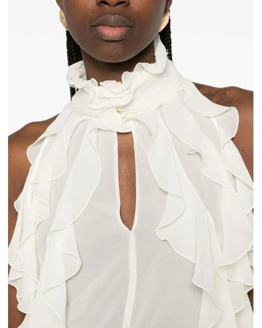 McQueen White Ruffled Sleeveless Blouse