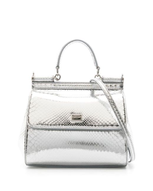Dolce & Gabbana White Medium Sicily Metallic Tote Bag