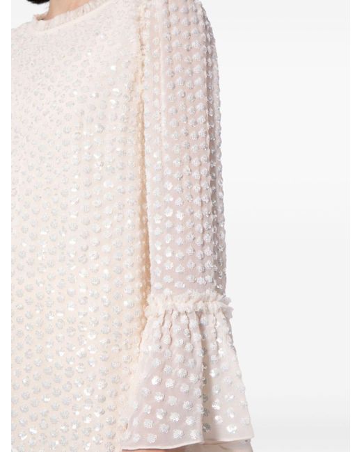 Blusa Raindrop con paillettes di Needle & Thread in White