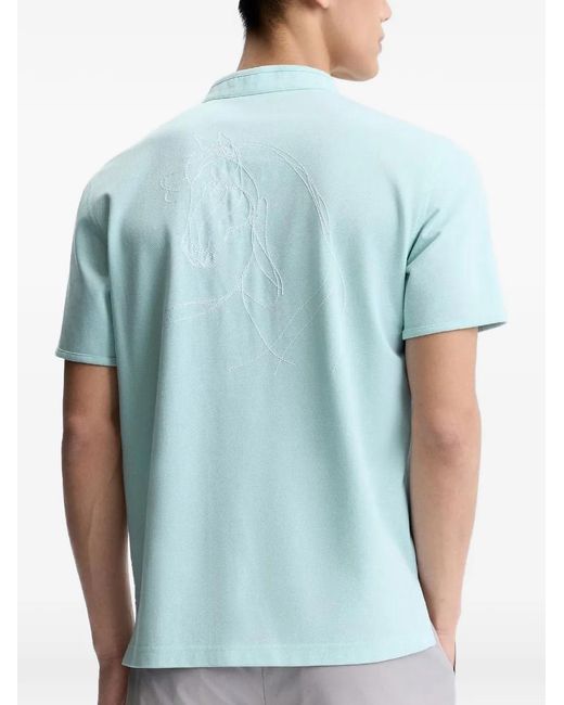 Shanghai Tang Blue Horse-Motif Mandarin Polo Shirt for men