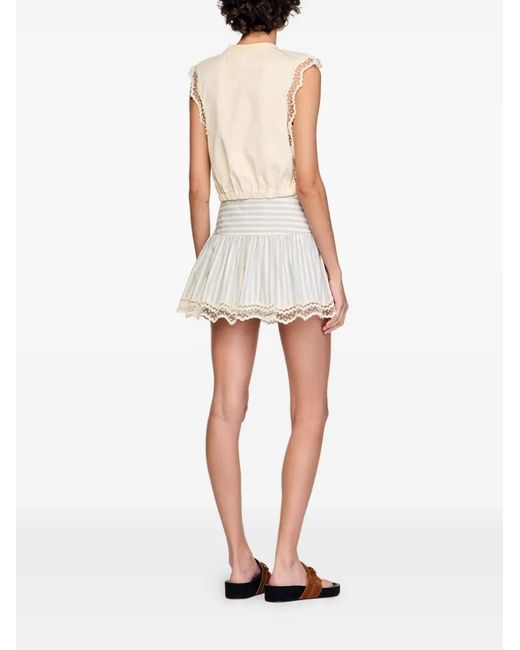 Sandro Natural Crew Neck Lace-Trim Top