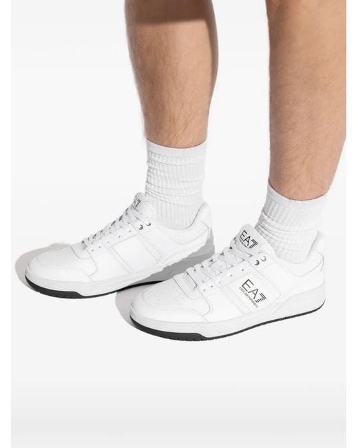 EA7 White Perforated Leather Sneakers for men