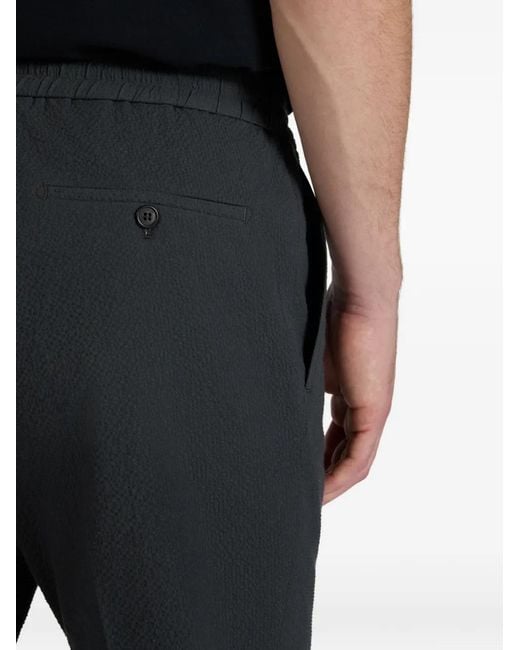 Incotex Black Seersucker Drawstring Trousers for men