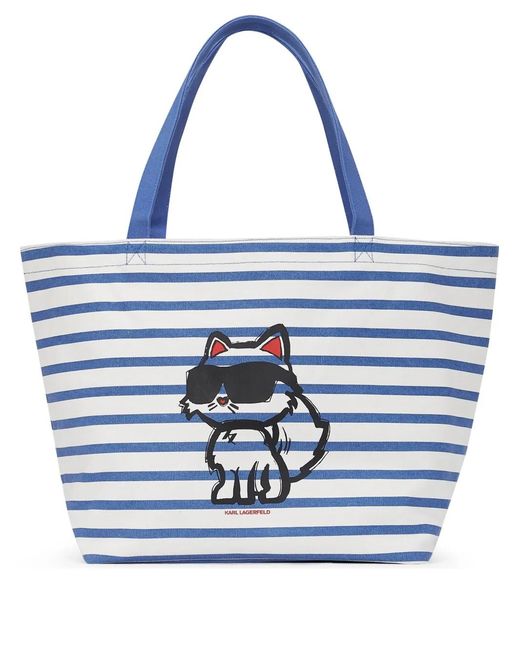 Karl Lagerfeld Blue Ikon Choupette Striped Tote Bag