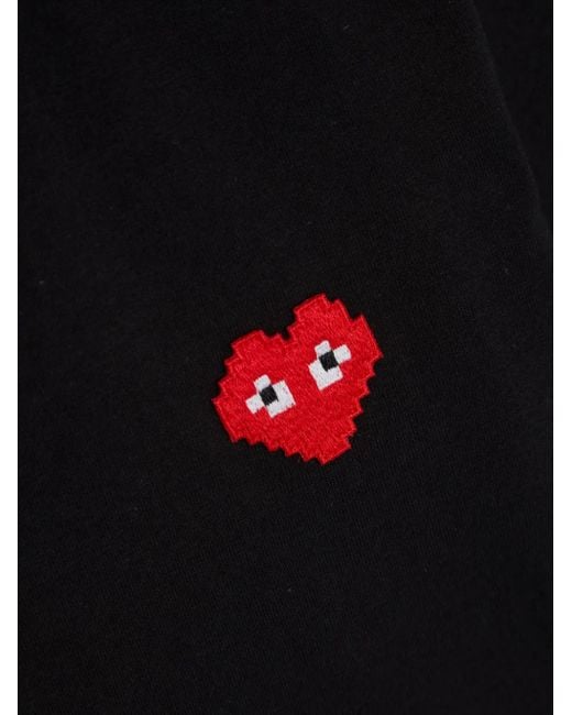 COMME DES GARÇONS PLAY Black T-Shirt Mit Aufgesticktem Pixel-Herz