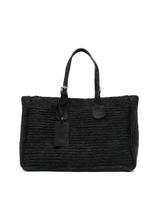 IBELIV Black Woven Top Handle Shoulder Bag