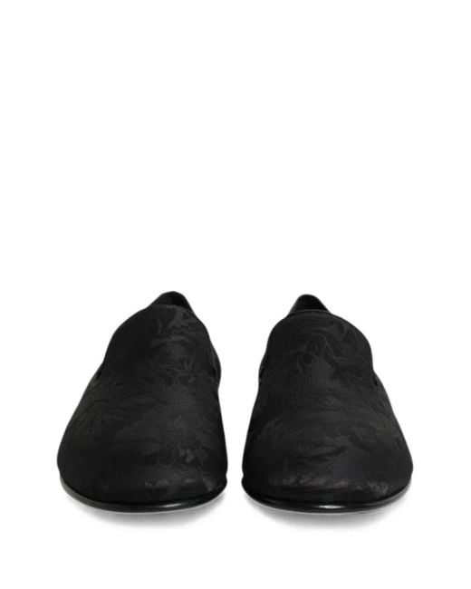 Dolce & Gabbana Black Floral-Pattern Loafers for men