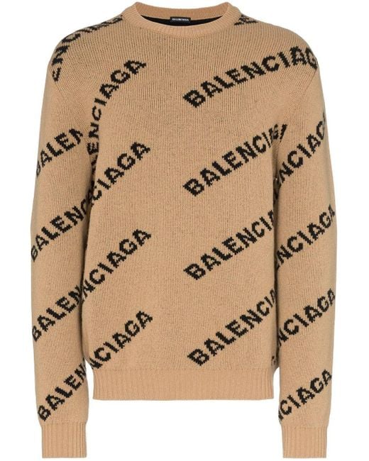 Balenciaga Intarsien-Pullover mit Logo in Braun für Herren | Lyst DE