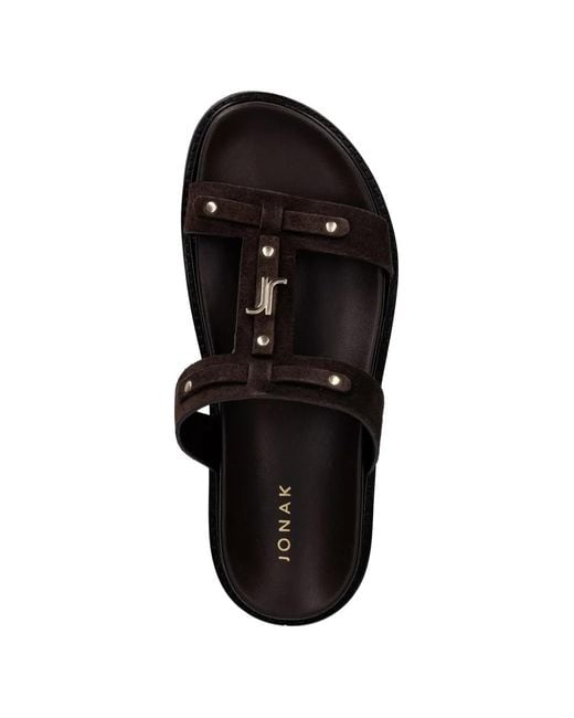 JONAK PARIS Brown Luana Stud-Embellished Logo-Plaque Sandals