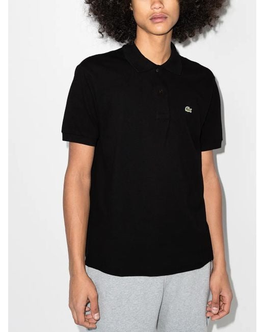 Lacoste Black Logo-Patch Short-Sleeve Polo Shirt for men