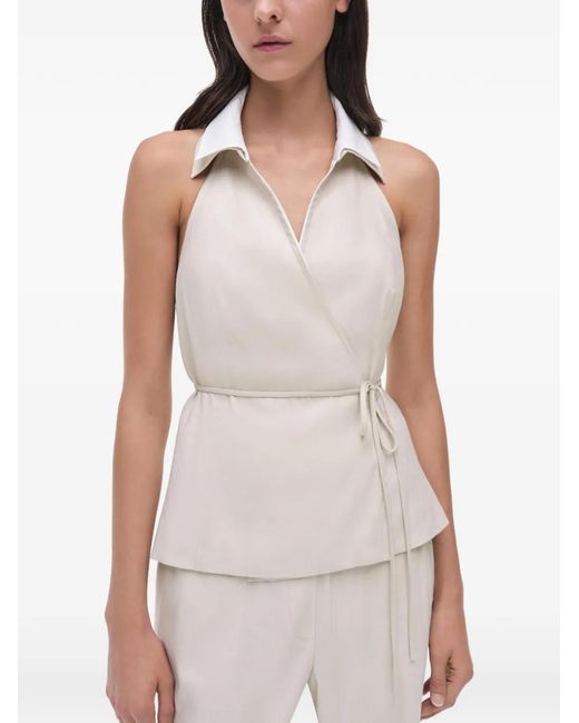 Jonathan Simkhai White Campbell Collared Wrap Top