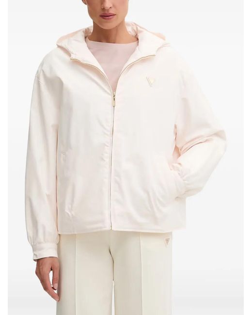 Guess White Hooded Logo-Patch Jacket