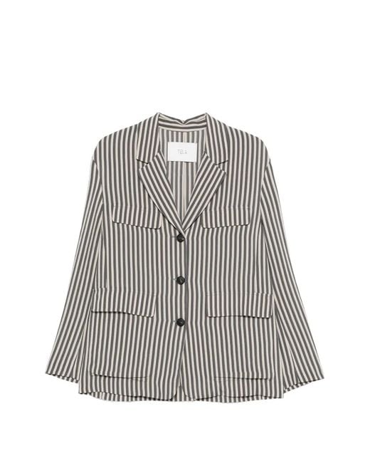 Tela Gray Tangeri Striped Pocket Blazer