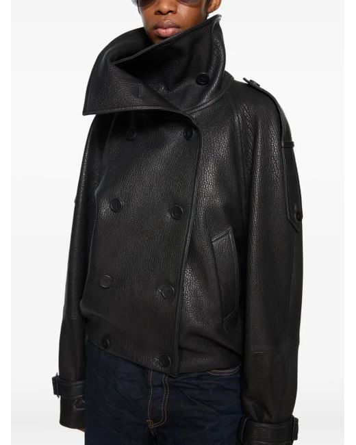 Acne ダブルブレスト レザージャケット Black