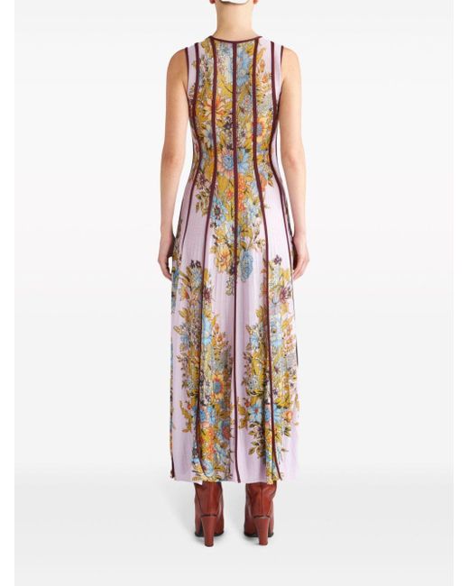 Etro White Floral-print Knitted Maxi Dress