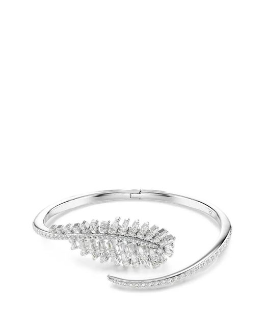 Swarovski White Crystal-Embellished Leaf-Motif Bracelet