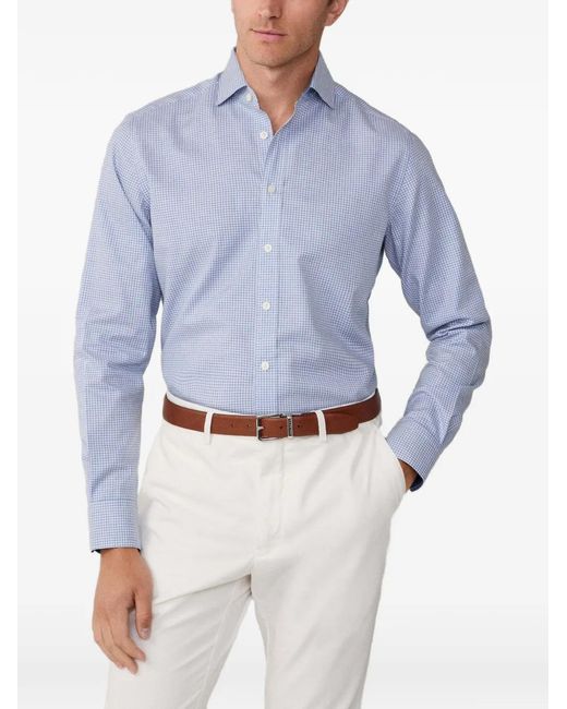 Hackett Blue Check-Pattern Kent-Collar Shirt for men