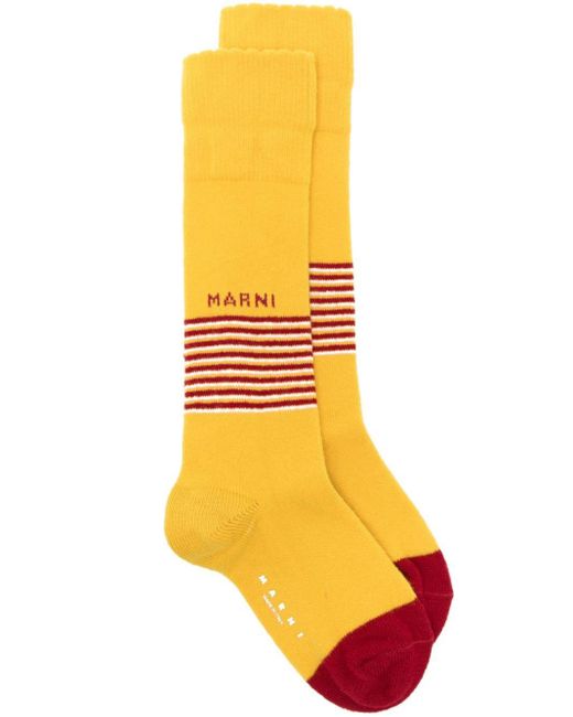 Marni Gestreepte Sokken Met Logo Jacquard in het Yellow