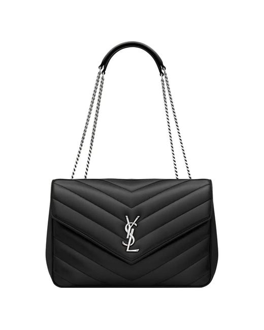 Saint Laurent Black Large Loulou Quilted Logo Shoulder Bag