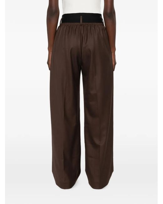 ALAINPAUL Brown Layered-Waistband Wide-Leg Trousers