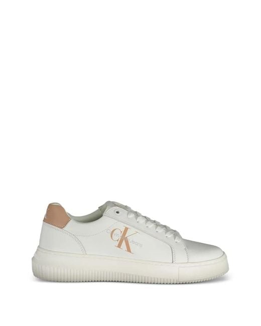 Calvin Klein White Monogram-Logo Sneakers
