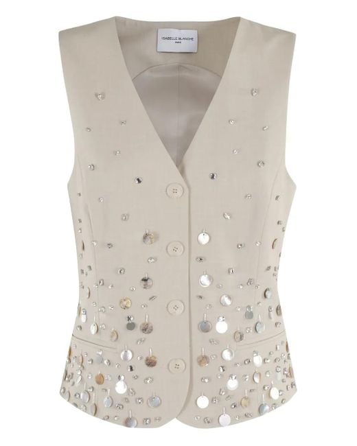 Isabelle Blanche Pearl-detailing Waistcoat Gray