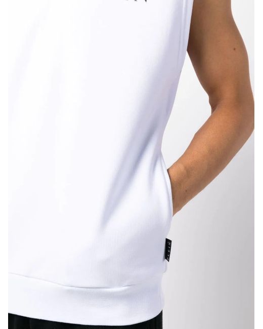 Philipp Plein White Logo-Print Sleeveless Hoodie for men
