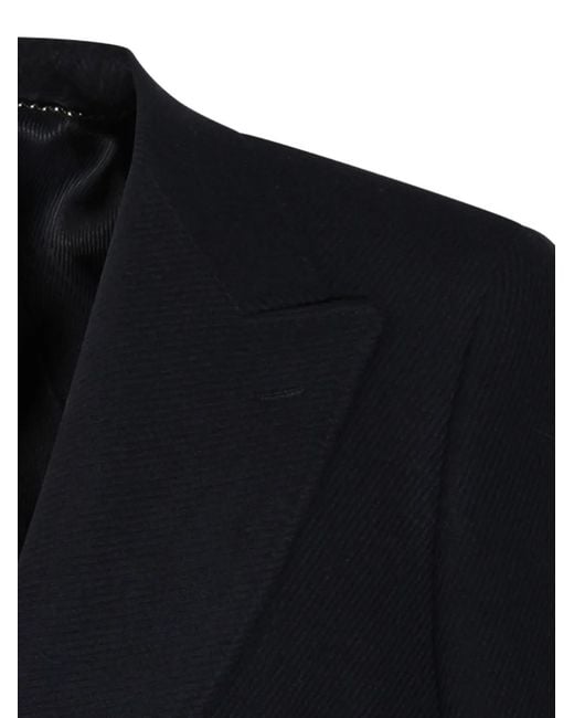 Canali Blue Double-Breasted Peak-Lapels Coat for men