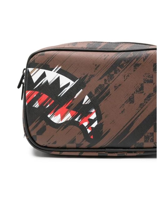 Sprayground Gray Shark Mouth Checkered Clutch Bag for men