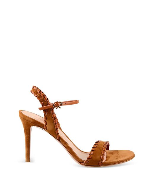 Gianvito Rossi Brown Whipstitch-Trim Suede Sandals