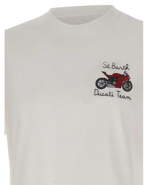 Mc2 Saint Barth White Portofino Embroidered-Motorcycle T-Shirt for men