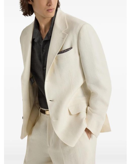 Brunello Cucinelli White Single-Breasted Blazer for men
