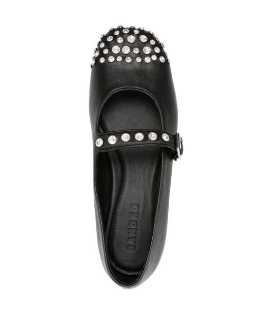 Sandro Black Salna Crystal-embellished Ballerina Shoes