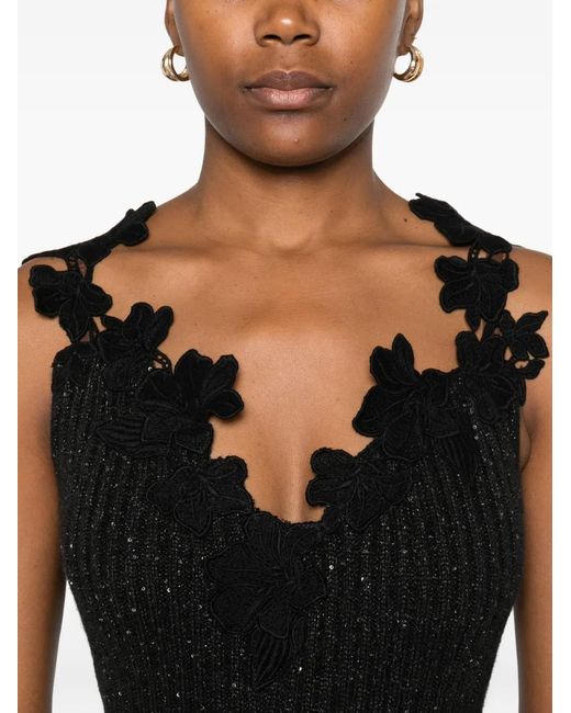 Giambattista Valli Black Floral-Motif Embellished Top