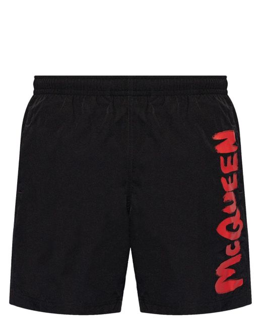 Short de bain à logo imprimé Alexander McQueen pour homme en coloris Black