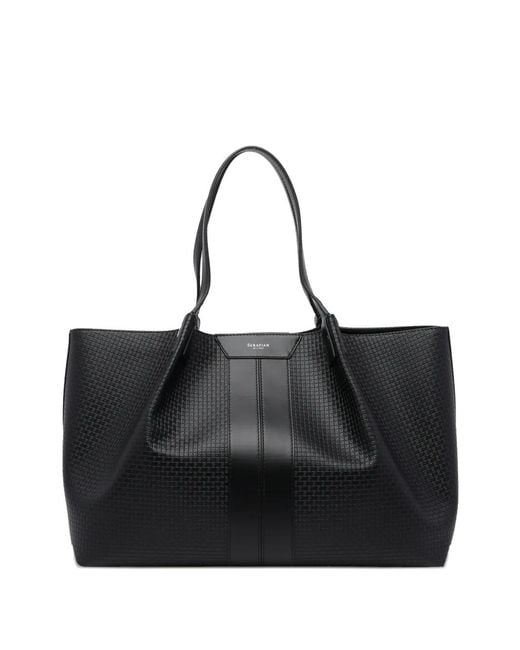 Serapian Black Textured Leather Trim Shoulder Bag
