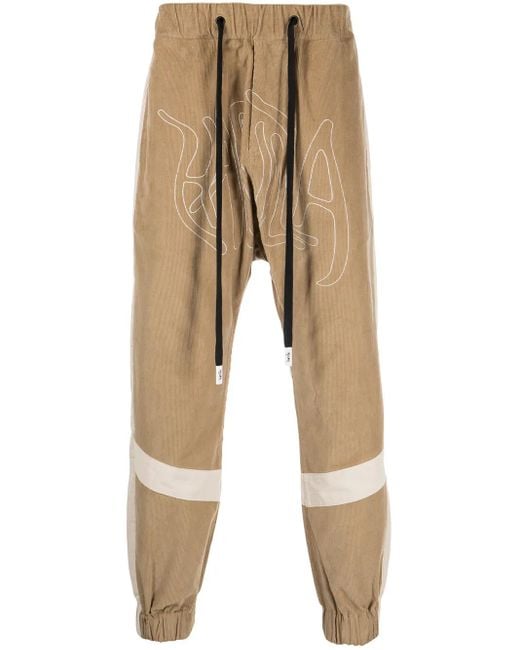 Haculla Natural Embroidered-Logo Ribbed Drop-Crotch Pants for men