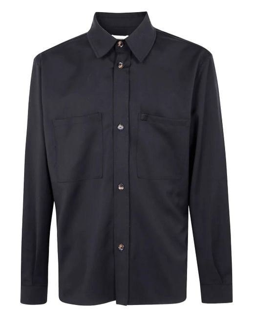 Laneus Blue Patch-Pocket Wool Shirt for men