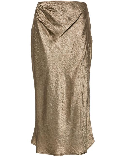 Acne Natural Crinkled Satin Midi Skirt - Women's - Acetate