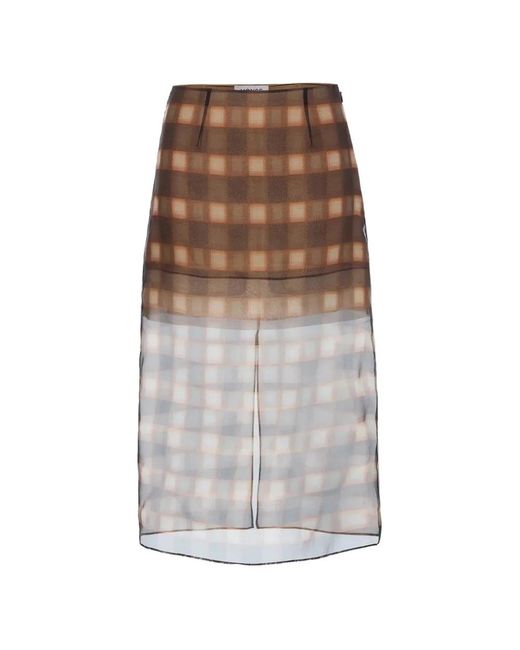 Monse White Check-Pattern Sheer Midi Skirt