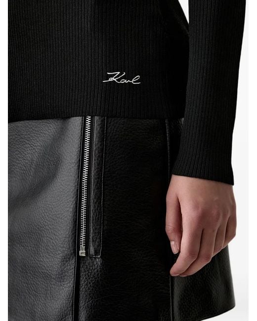 Karl Lagerfeld Black Zip-Detail Asymmetric Skirt