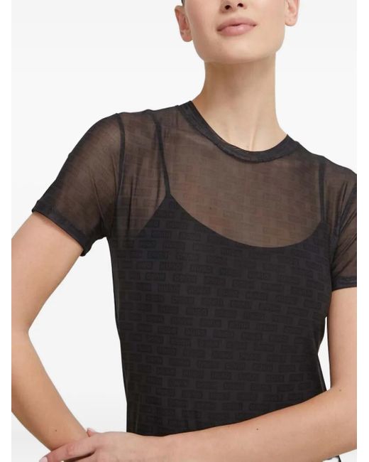 HUGO Black Logo-Print Mesh Dress