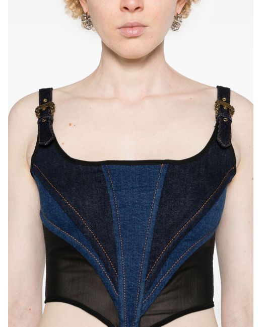 Panelled denim corset top Versace de color Blue