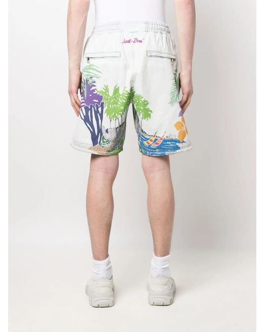 Just Don White Graphic-Logo Print Shorts for men