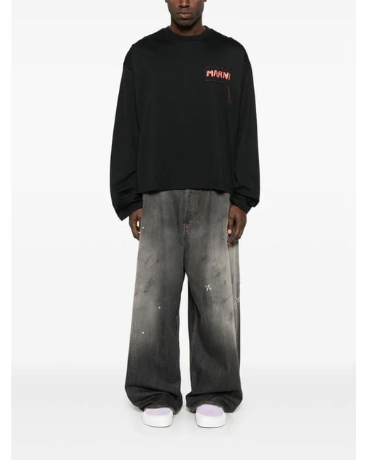 Marni Black Logo-Patch T-Shirt for men