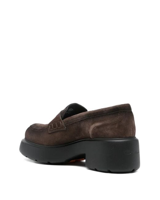 Santoni Brown Suede Platform Loafers