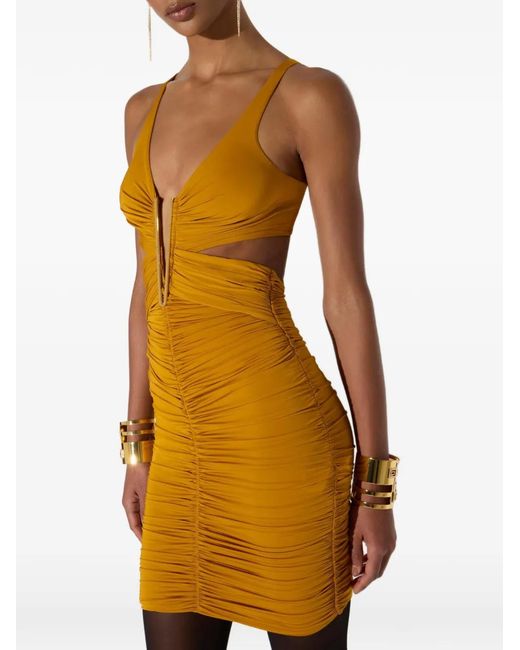 Elisabetta Franchi Yellow Robe Courte En Jersey De Crêpe Léger