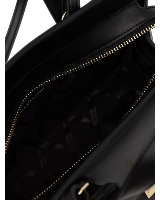 ARMANI EXCHANGE Black Padlock-Detail Logo-Print Shoulder Bag