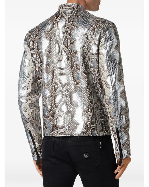 Philipp Plein Leren Jack Met Python-Effect in het Gray voor heren